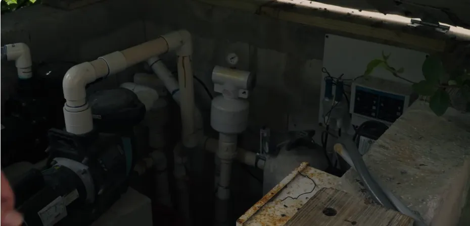 Pool equipment area checked for leaks after a storm